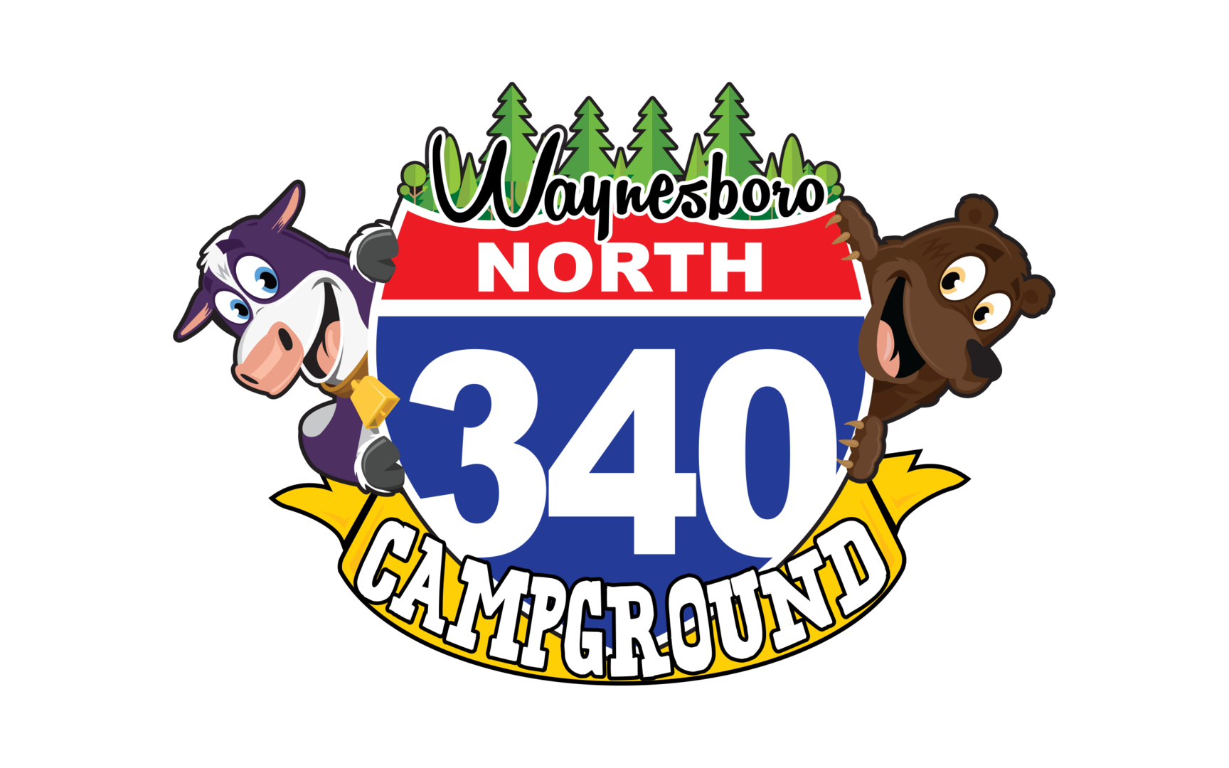waynesboro north 340 campground logo with cow and bear