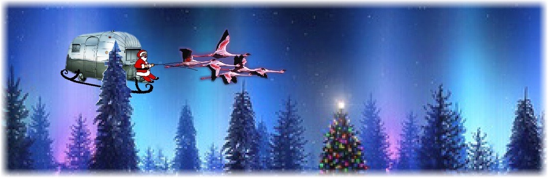 Santa's Airstream towed by his Flamingos