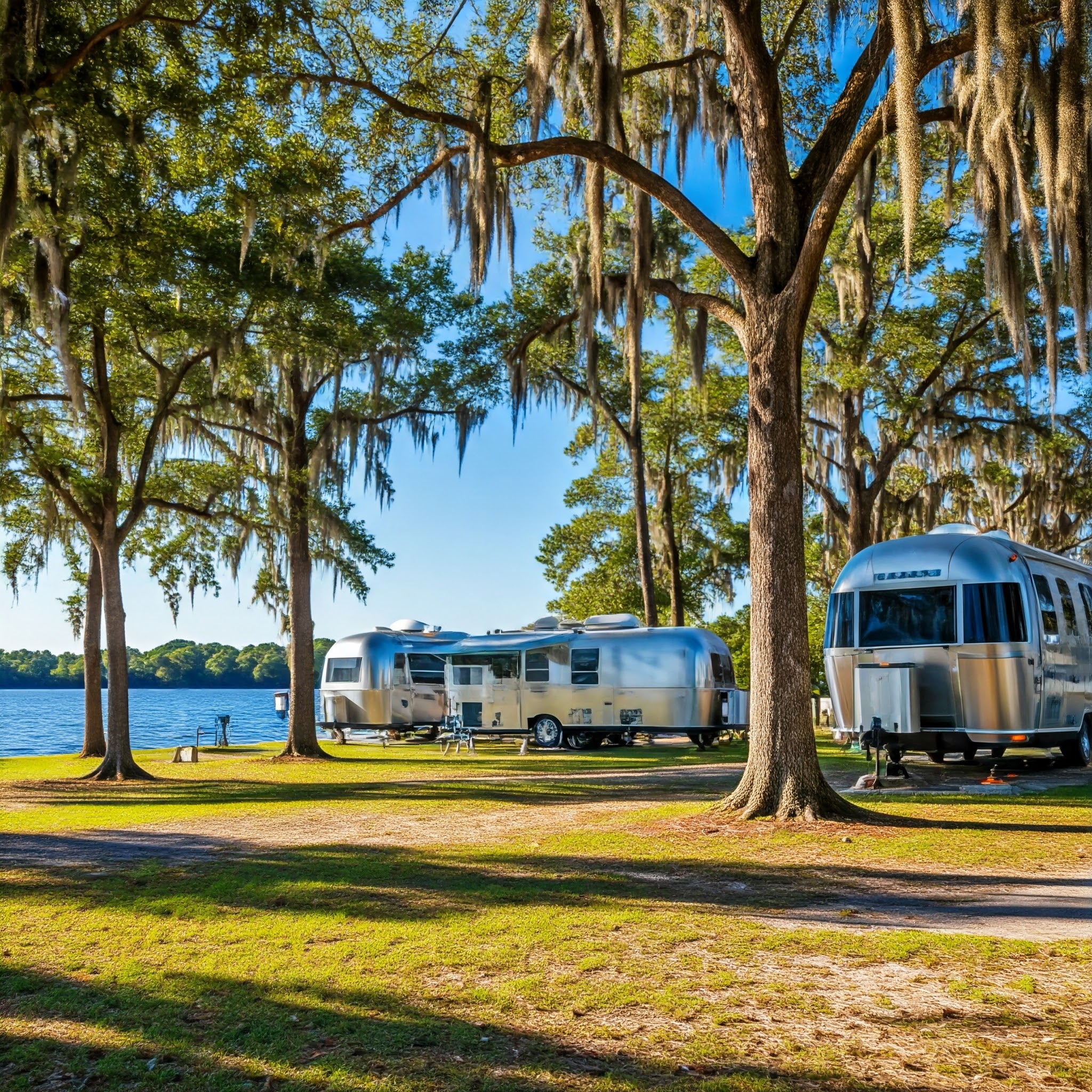 Airstreams by the lake