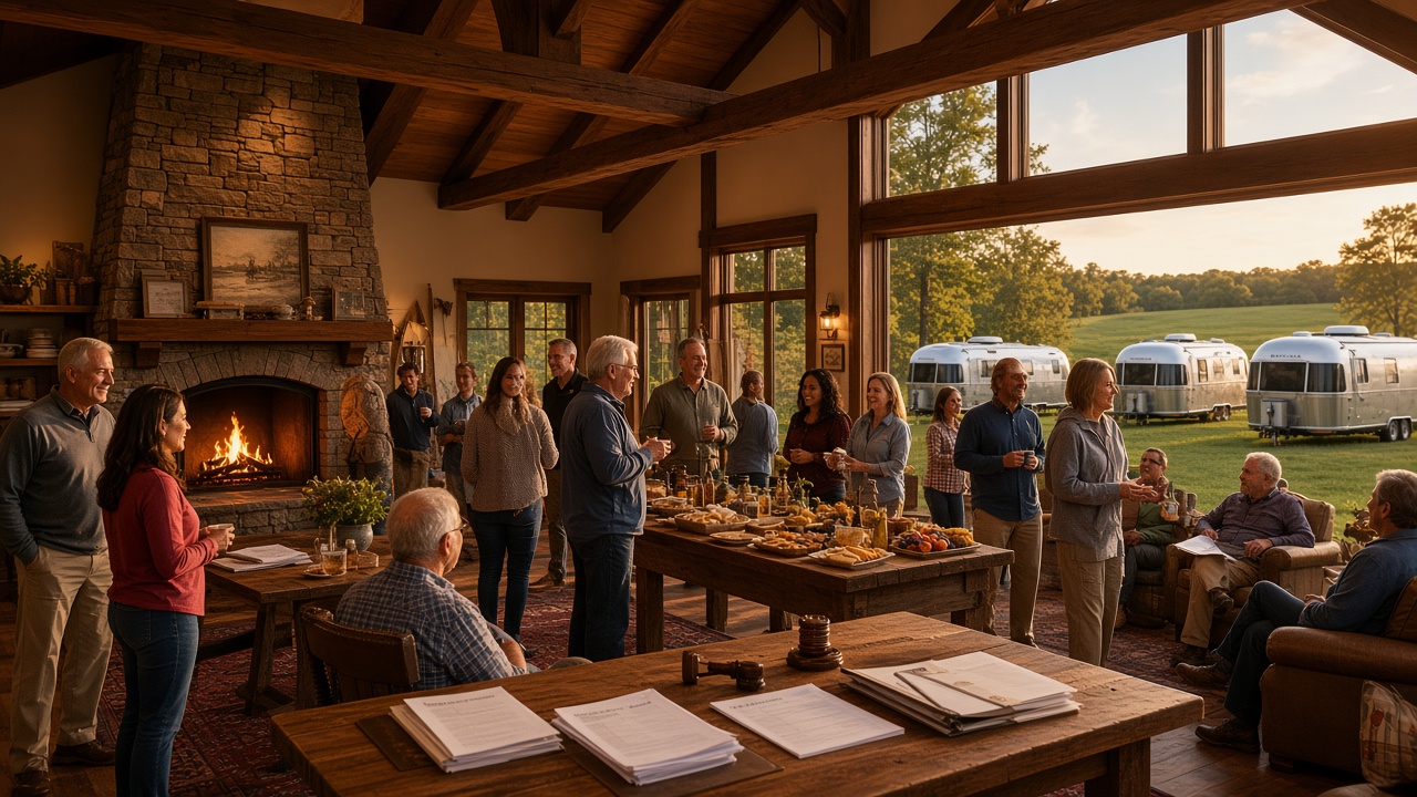 Nebraska Airstream Club members gathering in a lodge
