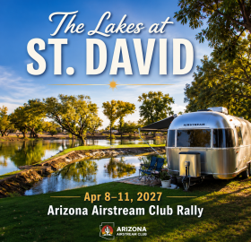 Image of an airstream near a lake 
