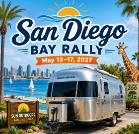 Image of an airstream near the beach in san diego