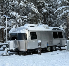 Picture of an Airstream in the snow